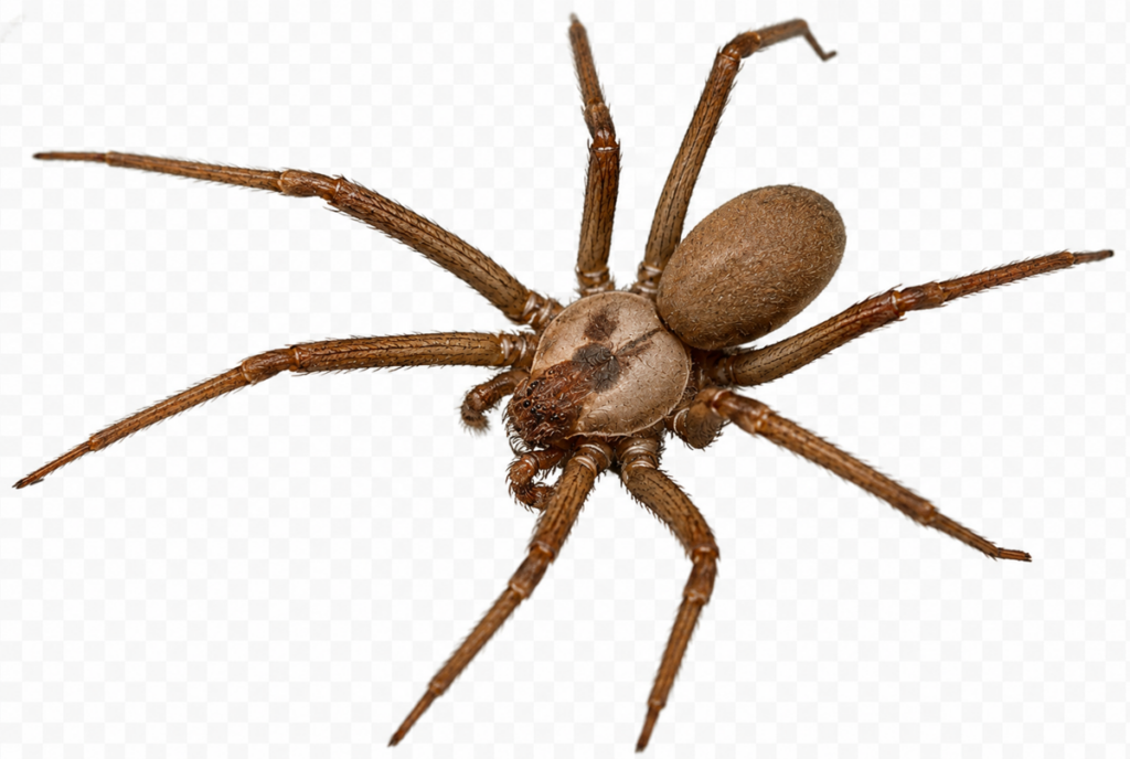 Brown recluse spider (Loxosceles reclusa), brown body with long legs