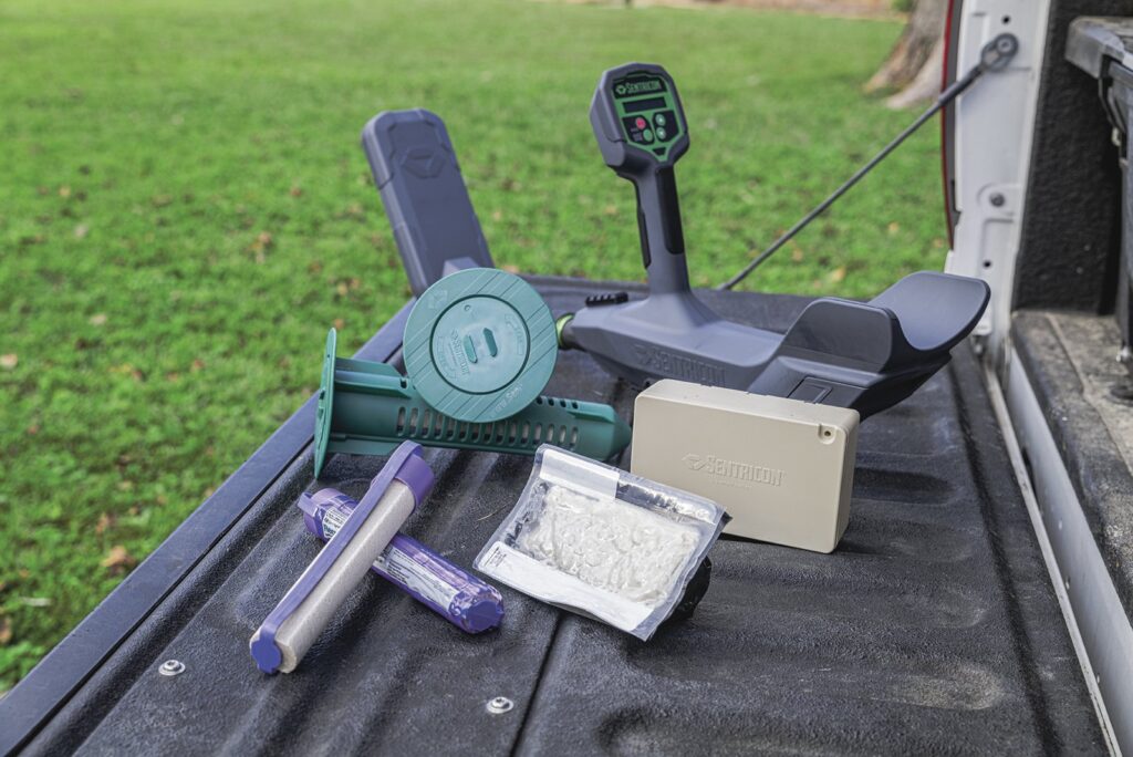 Sentricon Always Active in-ground termite bait station with bait cartridge and installation tools